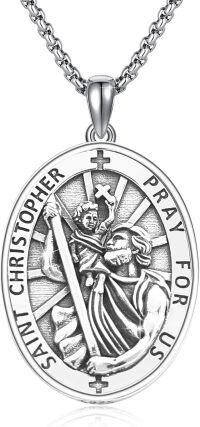 wholesale 925 Sterling Silver St Christopher Medal Necklace for Men Women Prayer  48cm Chain Length-B-Crucifix Cross-Gold-B-Crucifix Cross-Gold