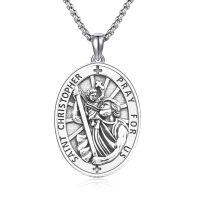 wholesale 925 Sterling Silver St Christopher Medal Necklace for Men Women Prayer  48cm Chain Length-B-Crucifix Cross-Gold-B-Crucifix Cross-Gold