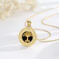 wholesale Gold 925 Sterling Silver Celtic Knot Tree Of Life Pendant Necklace with Black Onyx Stone and Yellow Gold Plated Chain 24-0-4