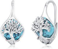 wholesale 925 Sterling Silver Tree of Life Turquoise Stone Drop Earrings for Women-Turquoise