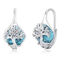 wholesale 925 Sterling Silver Tree Of Life Turquoise Drop Earrings For Women-Turquoise