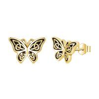 wholesale 925 Sterling Silver 3d Butterfly Stud Earrings With Enamel Detail-Gold