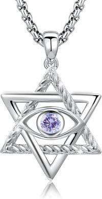 wholesale 925 Sterling Silver Star of David Evil Eye Pendant with Birthstone-A6-June