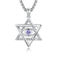 wholesale 925 Sterling Silver Star Of David Pendant With Green Eye Design-A6-June