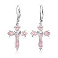 wholesale 925 Sterling Silver Pink Opal Cross Earrings With Lever Backs-0-0