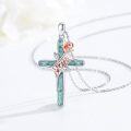 wholesale 925 Sterling Silver Turquoise Rose Mom Cross Pendant Necklace for Women-0-2