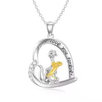 wholesale 925 Sterling Silver Heart-Shaped Giraffe and Baby Pendant Necklaces Wholesale for Women Girls Mothers Day Gift-D-Dinosaur