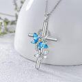 wholesale 925 Sterling Silver Blue Crystal Butterfly Cross Pendant Necklaces for Women Christian Gifts Religious Jewelry Mom Daughter Present-0-3