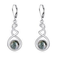 wholesale 925 Sterling Silver Green Stone Drop Earrings-Moss Agate Earrings
