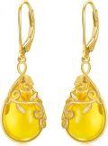 wholesale Gold Teardrop Shape Gemstone Leverback Drop Earrings - 925 Sterling Silver Opal & Yellow Jade s for Her-0-0