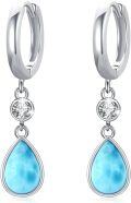 wholesale 925 Sterling Silver Larimar Teardrop Dangle Huggie Earrings with CZ Accents - 925 Sterling Silver Jewelry for Women and Girls (S9025)-0-0