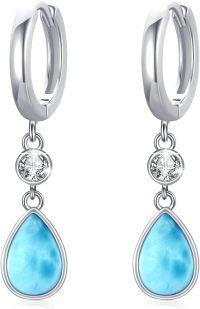 wholesale 925 Sterling Silver Larimar Teardrop Dangle Huggie Earrings with CZ Accents - 925 Sterling Silver Jewelry for Women and Girls (S9025)-Teardrop Larimar