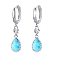 wholesale 925 Sterling Silver Larimar Teardrop Dangle Huggie Earrings Wholesale with CZ Accents - 925 Sterling Silver Jewelry for Women and Girls (S9025)-Teardrop Larimar