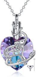 wholesale 925 Sterling Silver Purple & Blue Swarovski Crystal Elephant Heart Cremation Jewelry Pendant with Funnel and Fill Tool-0-0