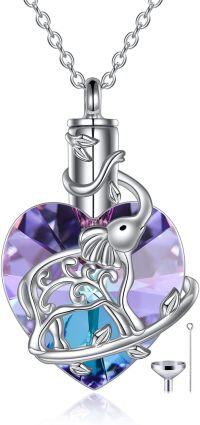 wholesale 925 Sterling Silver Purple & Blue Swarovski Crystal Elephant Heart Cremation Jewelry Pendant with Funnel and Fill Tool-Purple Pink