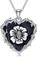 wholesale 925 Sterling Silver Gothic Pendant - Black Flower & Red Eyes Skull Charm Necklace for Women-0-0