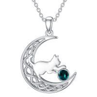wholesale 925 Sterling Silver Cat And Moon Necklace Wholesale With Ruby Charm-December