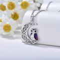 wholesale 925 Sterling Silver Owl on Crescent Moon Celtic Knotwork Purple Enamel Pendant Necklaces for Women Girls s 36 Chain Length-0-1