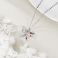wholesale 925 Sterling Silver Pink Opal and Green Moss Agate Butterfly Flower Pendant Necklace-0-2
