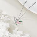 wholesale 925 Sterling Silver Pink Opal and Green Moss Agate Butterfly Flower Pendant Necklace-0-2