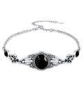 wholesale 925 Sterling Silver Black Onyx Flower Design Adjustable Bohemian Bracelet for Women (S M L)-0-0