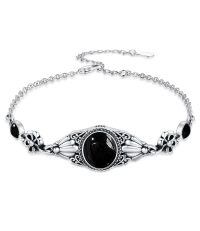 wholesale 925 Sterling Silver Black Onyx Flower Design Adjustable Bohemian Bracelet for Women (S M L)-Onyx