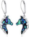 wholesale 925 Sterling Silver Abalone Shell Horse Head Leverback Earrings-0-0