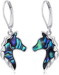 wholesale 925 Sterling Silver Abalone Shell Horse Head Leverback Earrings-08-Horse