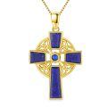 wholesale Gold 925 Sterling Silver Lapis Lazuli Celtic Cross Trinity Knot Pendant Necklace-0-0