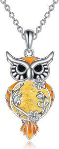 wholesale 925 Sterling Silver Citrine and Orange Stone Owl Filigree Pendant Necklace for Women-0-0