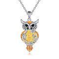 wholesale 925 Sterling Silver Owl Pendant Necklace With Amber And Crystal Details-0-0