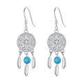 wholesale 925 Sterling Silver Turquoise Stone Feather Drop Dream Catcher Earrings for Women and Girls-0-0
