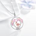 wholesale 925 Sterling Silver Pink Opal Flamingo in Heart-Shaped Palm Tree Pendant Necklace for Women Girls Gift Jewelry-0-2