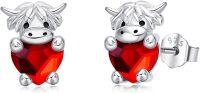 wholesale 925 Sterling Silver Birthstone Highland Cow Stud Earrings Cute Animal Jewelry Gift for Women Girls-Silver-01-Jan