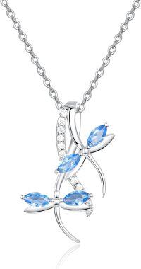 wholesale 925 Sterling Silver Blue Topaz & Cubic Zirconia Dragonfly Pendant Necklace with Extender Chain (34 Total Length)-Blue Topaz