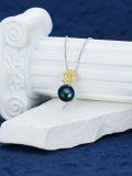 wholesale 925 Sterling Silver Black Freshwater Pearl Yellow CZ Sunflower Pendant Necklace for Women-0-1