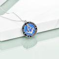 wholesale 925 Sterling Silver Blue Fire Opal Abalone Shell Masonic Pendant Necklace with Freemasonry Compass Symbol Gifts for Men & Women - 30 Chain + Extender-0-1