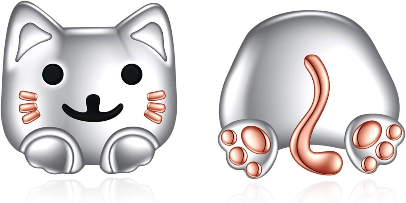 925 Sterling Silver Cat Paw Stud Earrings - Cute Animal  for Women & Girls-0-0