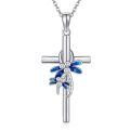 wholesale 925 Sterling Silver Dragonfly Cross Pendant Necklace Blue Enamel Jewelry for Women Girls Gift 45cm Chain Length-0-0