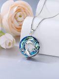 wholesale 925 Sterling Silver Blue Crystal Dolphin Wave Pendant Necklace-0-1