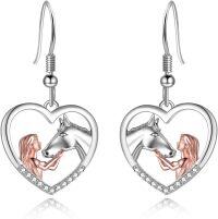 wholesale 925 Sterling Silver Heart Unicorn Girl Drop Dangle Earrings Animal s for Women-Rose Tone Women with Horse Earrings