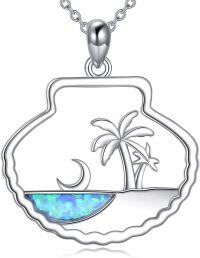 wholesale 925 Sterling Silver Blue Opal Palm Tree Island Pendant Necklace-Moon