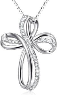 wholesale 925 Sterling Silver Infinity Cross CZ Pendant Necklace for Women-07-Twisted Infinity Cross Necklace