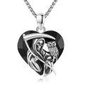 wholesale 925 Sterling Silver Black Crystal Heart Grim Reaper & Owl Pendant Necklace-0-0
