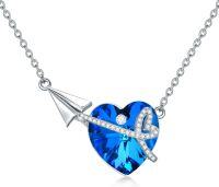 wholesale 925 Sterling Silver Blue Crystal Heart with Arrow and Paper Plane Pendant Necklace-F-Paper Airplane