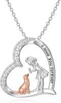 wholesale 925 Sterling Silver Heart-Shaped Girl and Puppy Love Forever Pendant Necklace-0-0