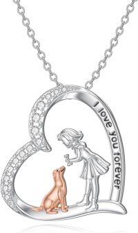 wholesale 925 Sterling Silver Heart-Shaped Girl and Puppy Love Forever Pendant Necklace-Dog and Girls