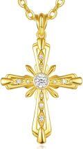 wholesale Gold 925 Sterling Silver Cubic Zirconia Cross Pendant Necklace for Women Mom Faith Gift-0-0