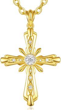 wholesale Gold 925 Sterling Silver Cubic Zirconia Cross Pendant Necklace for Women Mom Faith Gift-Gold Star Cross