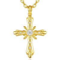 wholesale Gold 925 Sterling Silver Cubic Zirconia Cross Pendant Necklace for Women Mom Faith Gift-Gold Star Cross